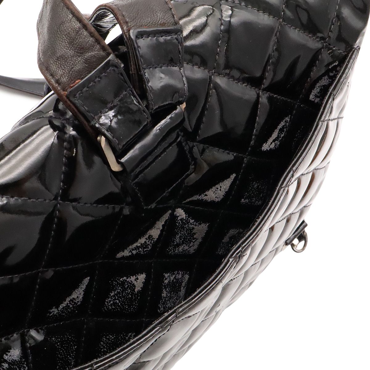 Chanel Quilted CC Logo Backpack Enamel Patent Leather Black Silver — view 6