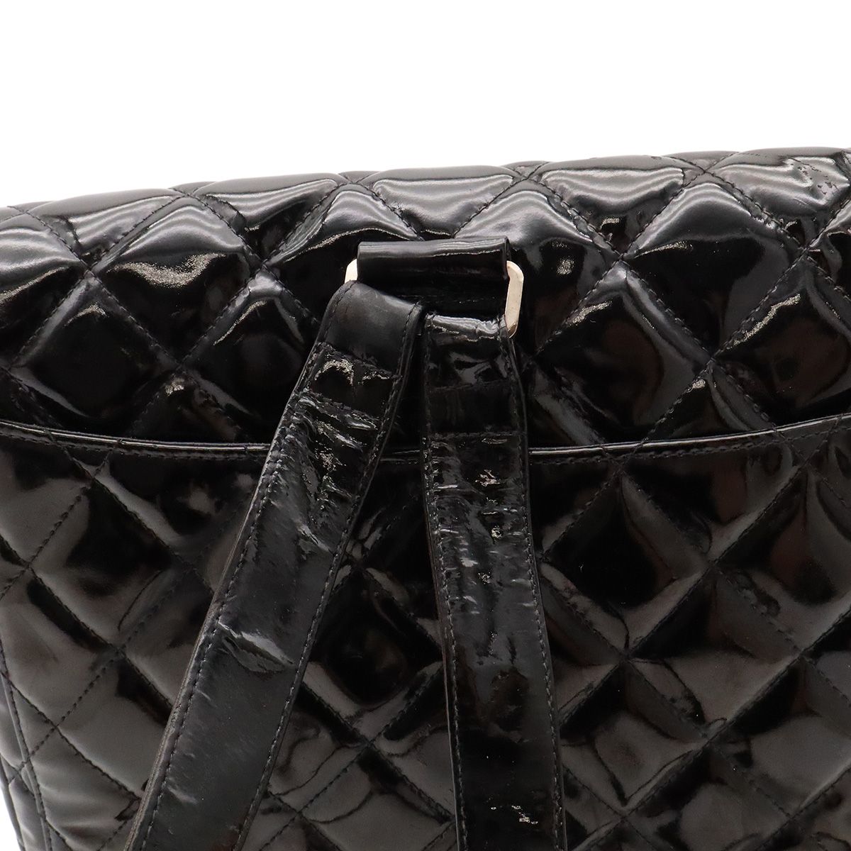 Chanel Quilted CC Logo Backpack Enamel Patent Leather Black Silver — view 5