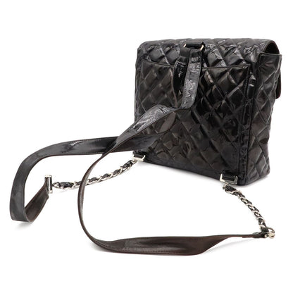 Chanel Quilted CC Logo Backpack Enamel Patent Leather Black Silver — view 2