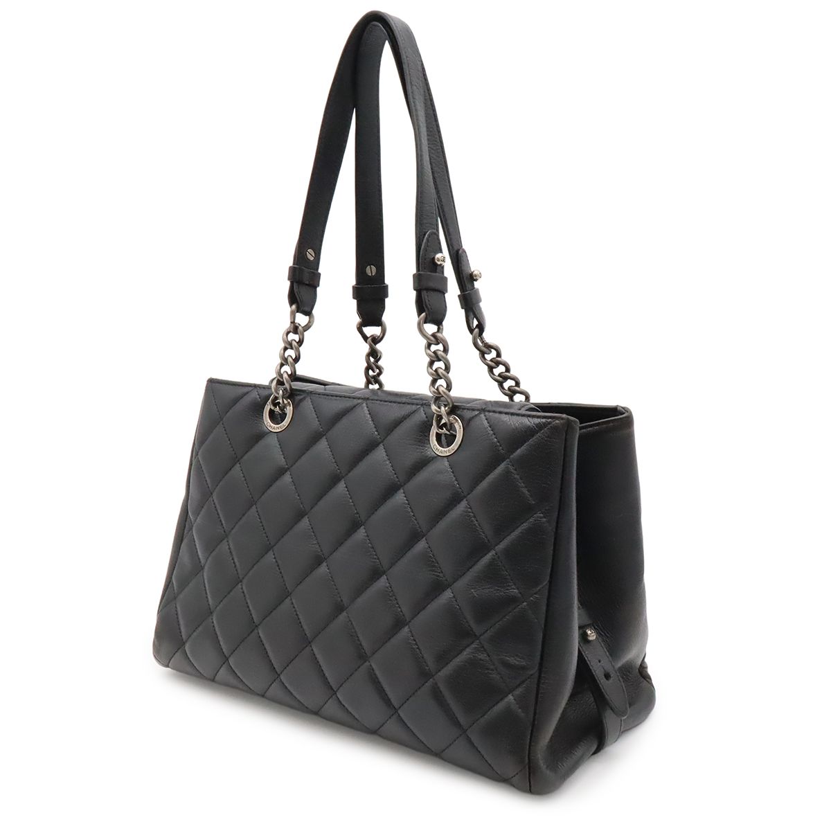 Chanel Boy Quilted CC Logo Chain Shoulder Bag Tote Leather Black — view 2