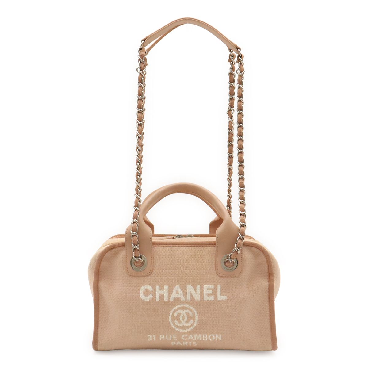 Chanel Deauville Bowling Bag 2-Way Chain Canvas Pink Silver