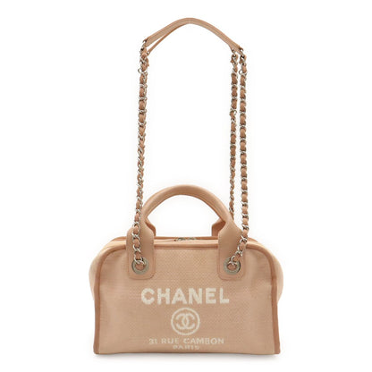 Chanel Deauville Bowling Bag 2-Way Chain Canvas Pink Silver