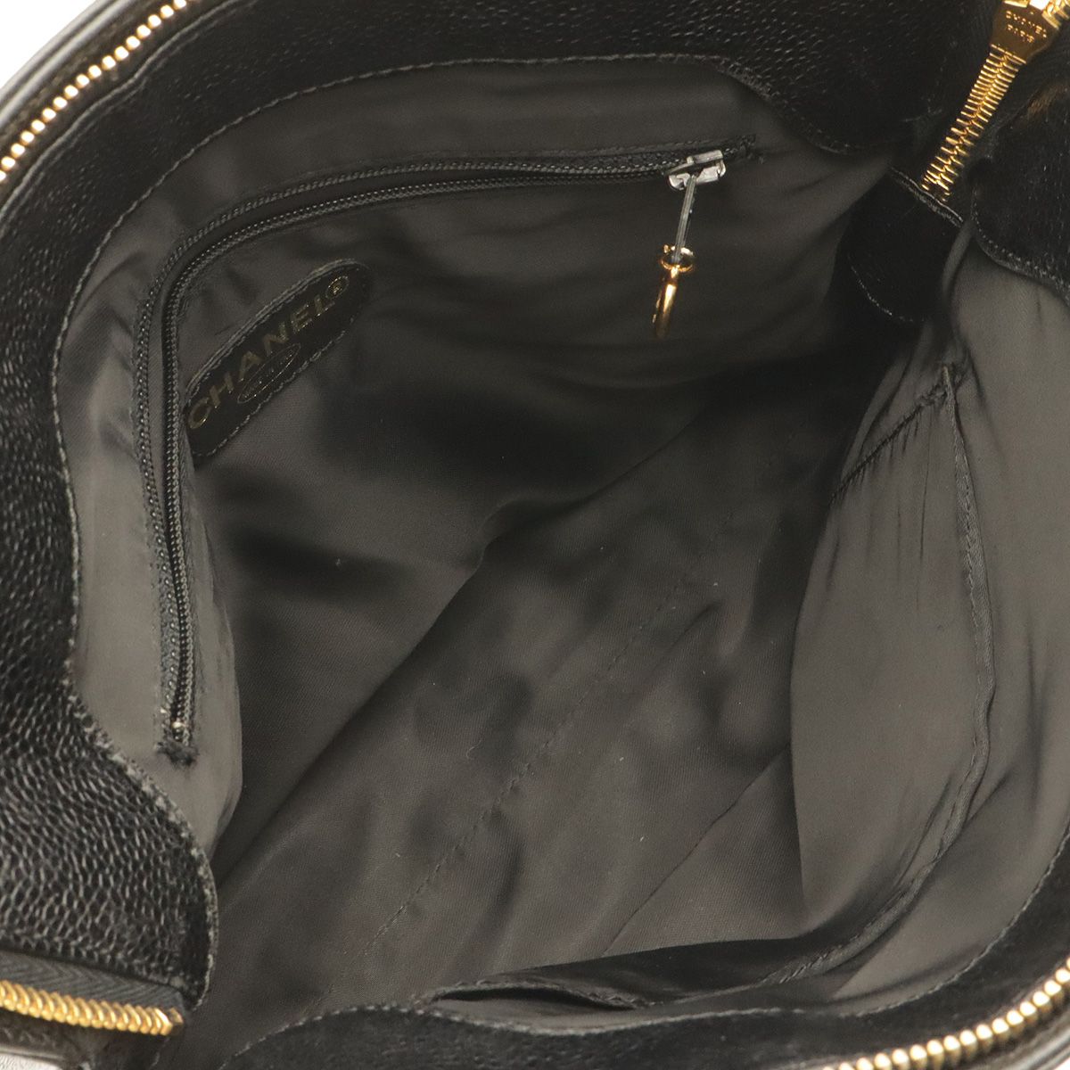 Chanel Logo Chain Shoulder Bag Caviar Leather Black Gold — view 6