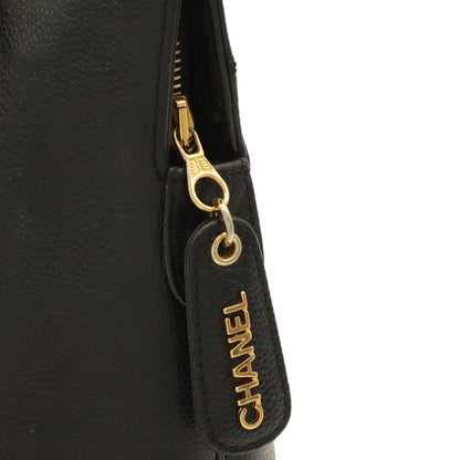 Chanel Logo Chain Shoulder Bag Caviar Leather Black Gold — view 5