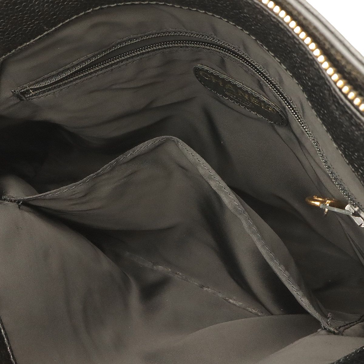 Chanel Logo Chain Shoulder Bag Caviar Leather Black Gold — view 8