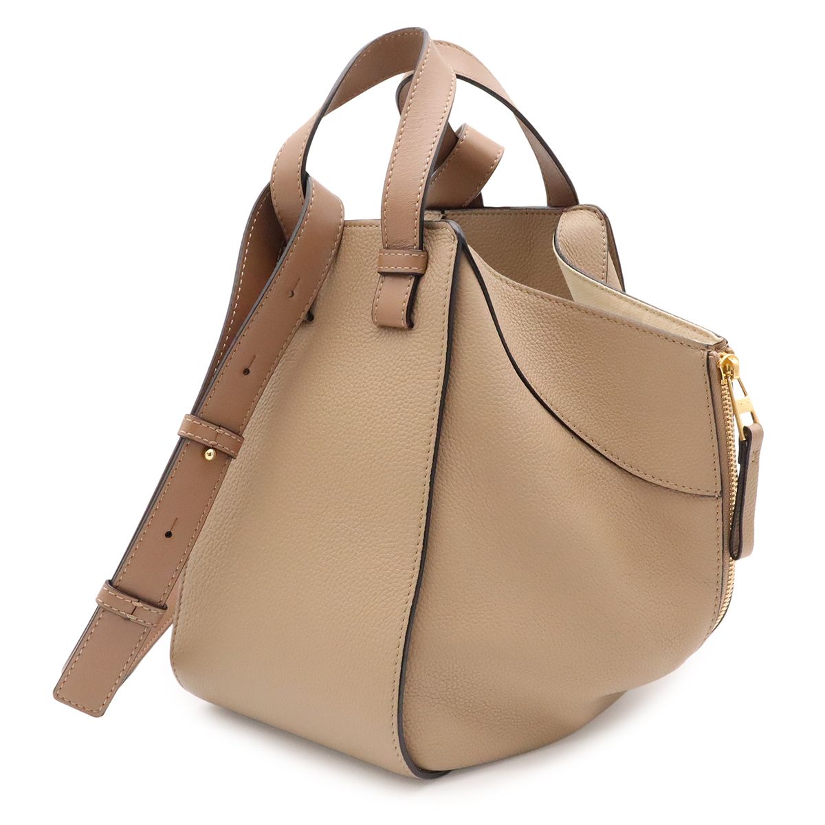 Loewe Hammock Small 2-Way Shoulder Bag Crossbody Leather Greige Gold — view 2