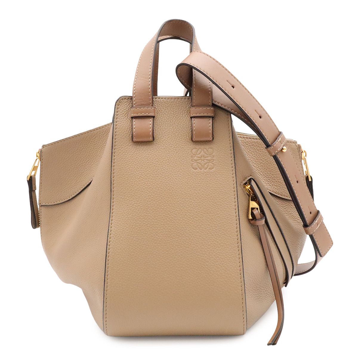 Loewe Hammock Small 2-Way Shoulder Bag Crossbody Leather Greige Gold