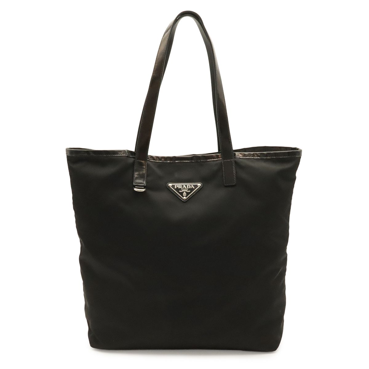 Prada Tote Shoulder Bag Nylon Leather Nero Black Silver