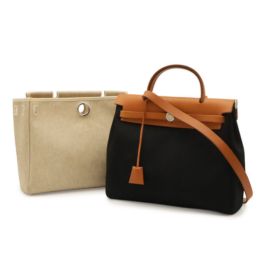 Hermes Herbag PM 2-Way Shoulder Bag Toile Officier GM Black Brown Beige