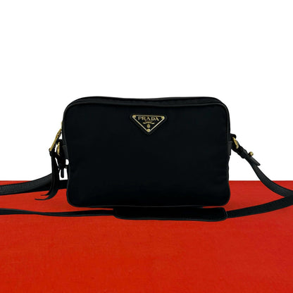 Prada Triangle Logo Tessuto Pocono Nylon Leather Mini Shoulder Bag Pochette
