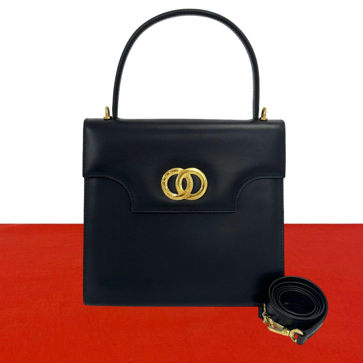 Celine Vintage Circle Logo Leather 2-Way Shoulder Bag Navy