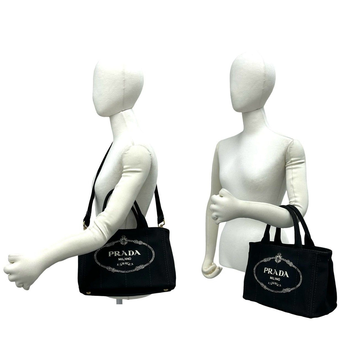 Prada Canapa Triangle Logo Canvas 2-Way Mini Tote Shoulder Bag Black — view 2