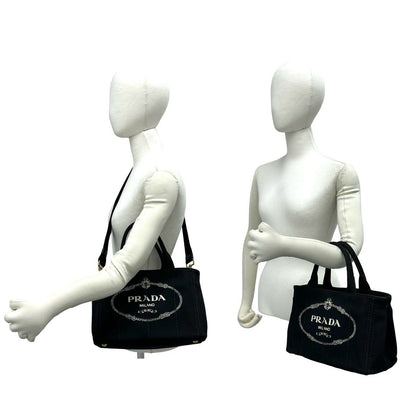Prada Canapa Triangle Logo Canvas 2-Way Mini Tote Shoulder Bag Black — view 2