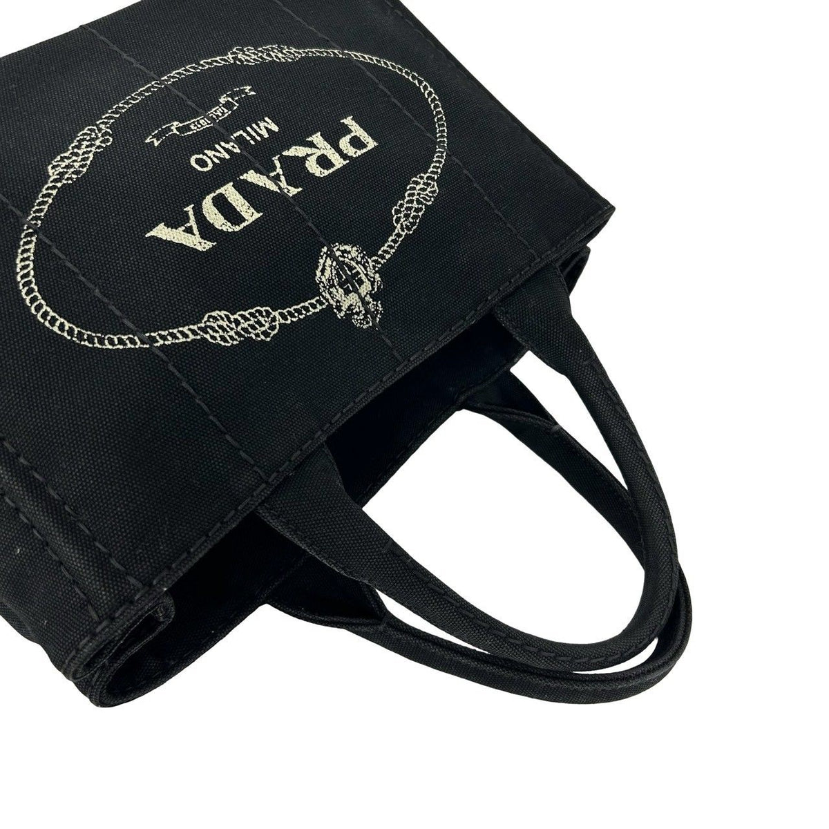 Prada Canapa Triangle Logo Canvas 2-Way Mini Tote Shoulder Bag Black — view 4