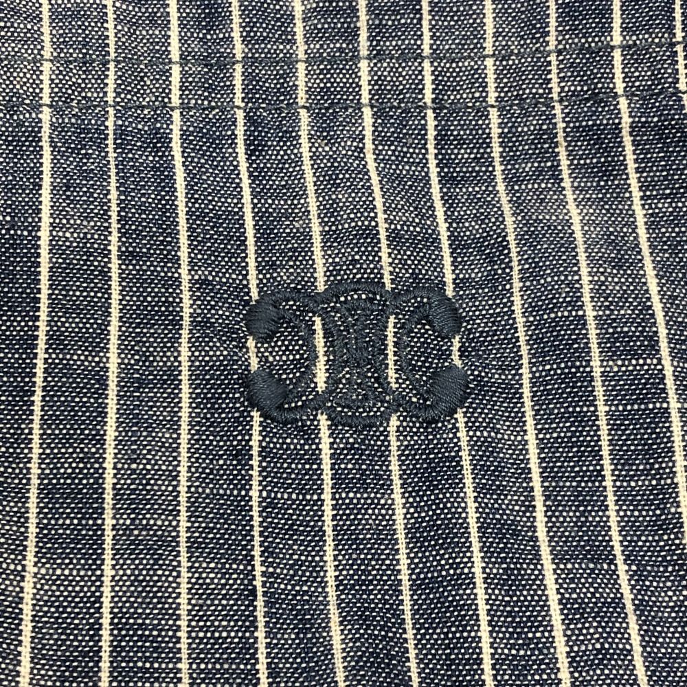 Celine Long Sleeve Shirt Triomphe Logo Striped Button Up Cropped Cotton Blue — view 4