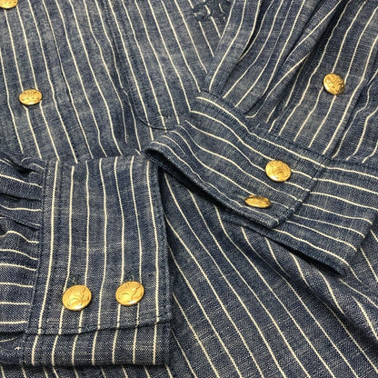 Celine Long Sleeve Shirt Triomphe Logo Striped Button Up Cropped Cotton Blue — view 6
