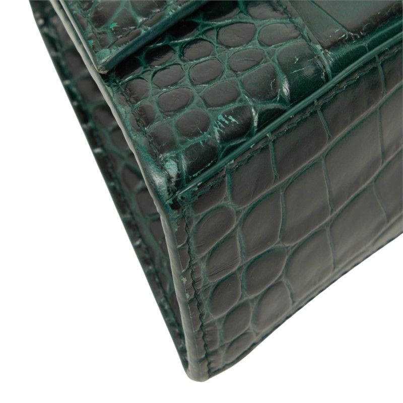 Balenciaga Hourglass XS 2-Way Shoulder Bag Croc Embossed Green Leather — view 5