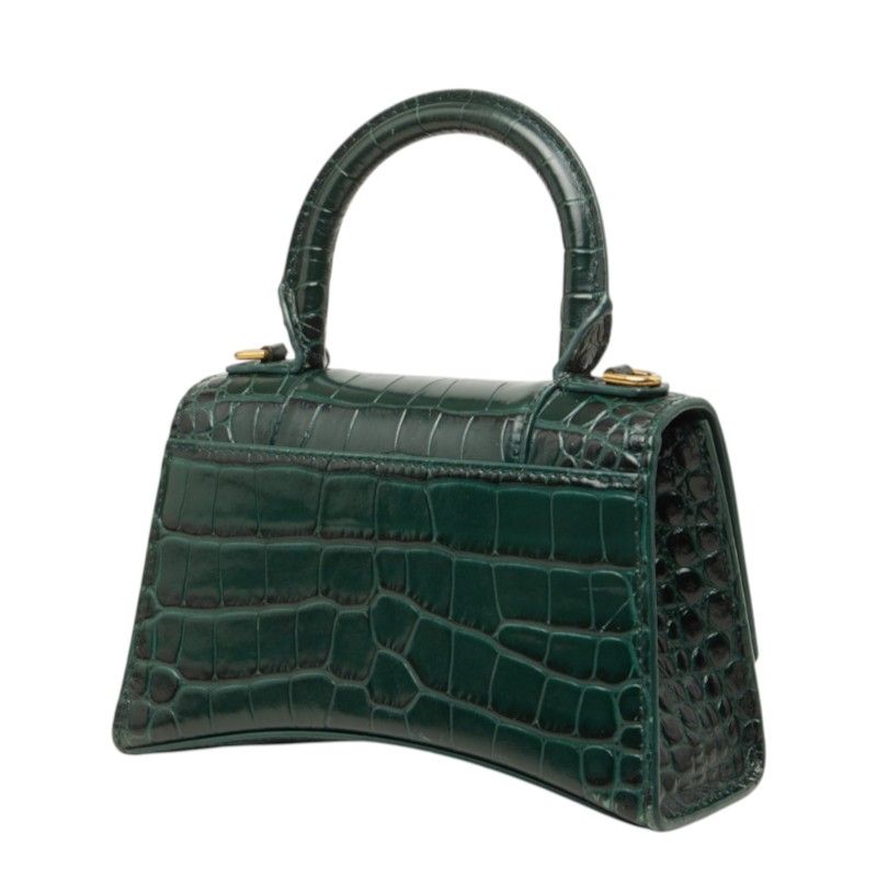 Balenciaga Hourglass XS 2-Way Shoulder Bag Croc Embossed Green Leather — view 2