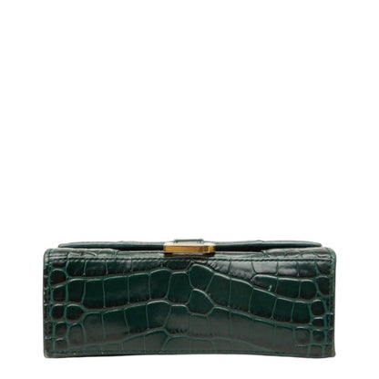 Balenciaga Hourglass XS 2-Way Shoulder Bag Croc Embossed Green Leather — view 3