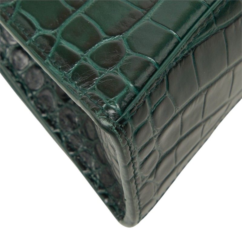 Balenciaga Hourglass XS 2-Way Shoulder Bag Croc Embossed Green Leather — view 7