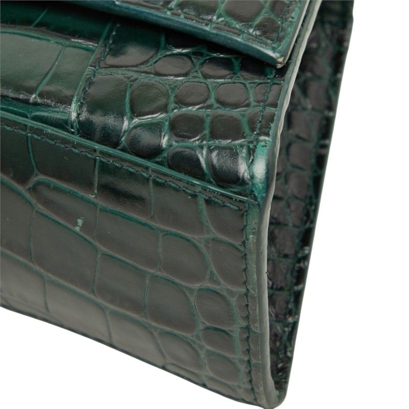 Balenciaga Hourglass XS 2-Way Shoulder Bag Croc Embossed Green Leather — view 4