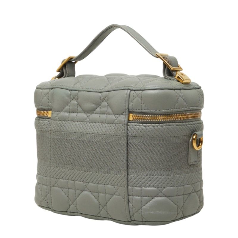Dior Cannage Travel Small Vanity Shoulder Bag 2-Way Gray Leather — view 2