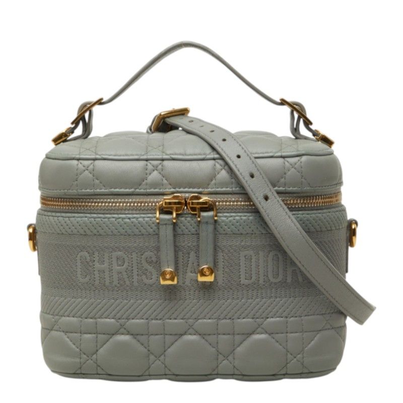 Dior Cannage Travel Small Vanity Shoulder Bag 2-Way Gray Leather