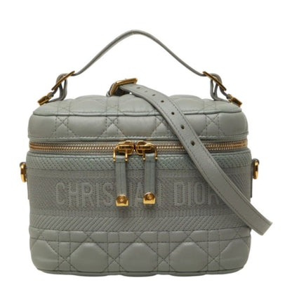 Dior Cannage Travel Small Vanity Shoulder Bag 2-Way Gray Leather