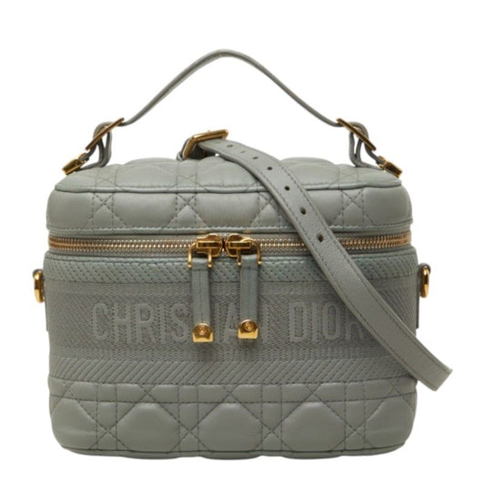 Dior Cannage Travel Small Vanity Shoulder Bag 2-Way Gray Leather