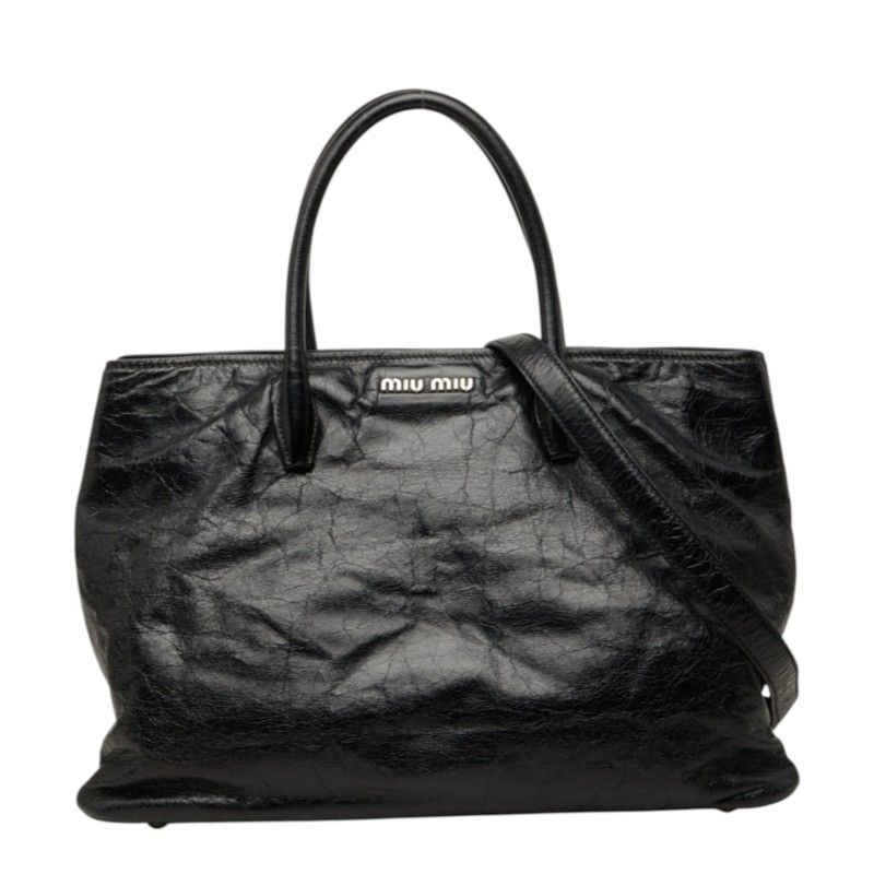 Miu Miu Vitello Shoulder Bag 2-Way Black Leather