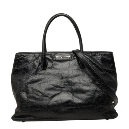 Miu Miu Vitello Shoulder Bag 2-Way Black Leather