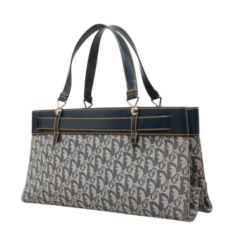 Dior Oblique Trotter Pants Motif Handbag Navy Leather Jacquard — view 2