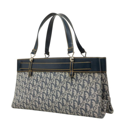 Dior Oblique Trotter Pants Motif Handbag Navy Leather Jacquard — view 2