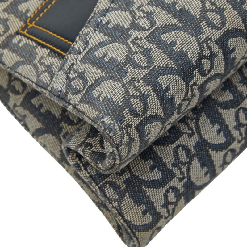 Dior Oblique Trotter Pants Motif Handbag Navy Leather Jacquard — view 5