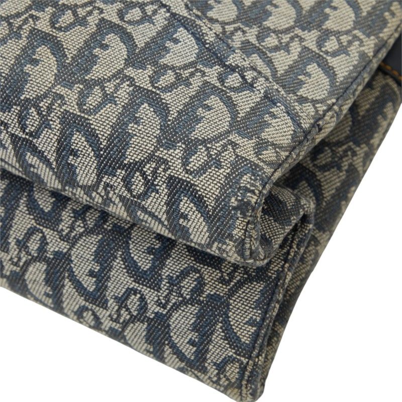 Dior Oblique Trotter Pants Motif Handbag Navy Leather Jacquard — view 4