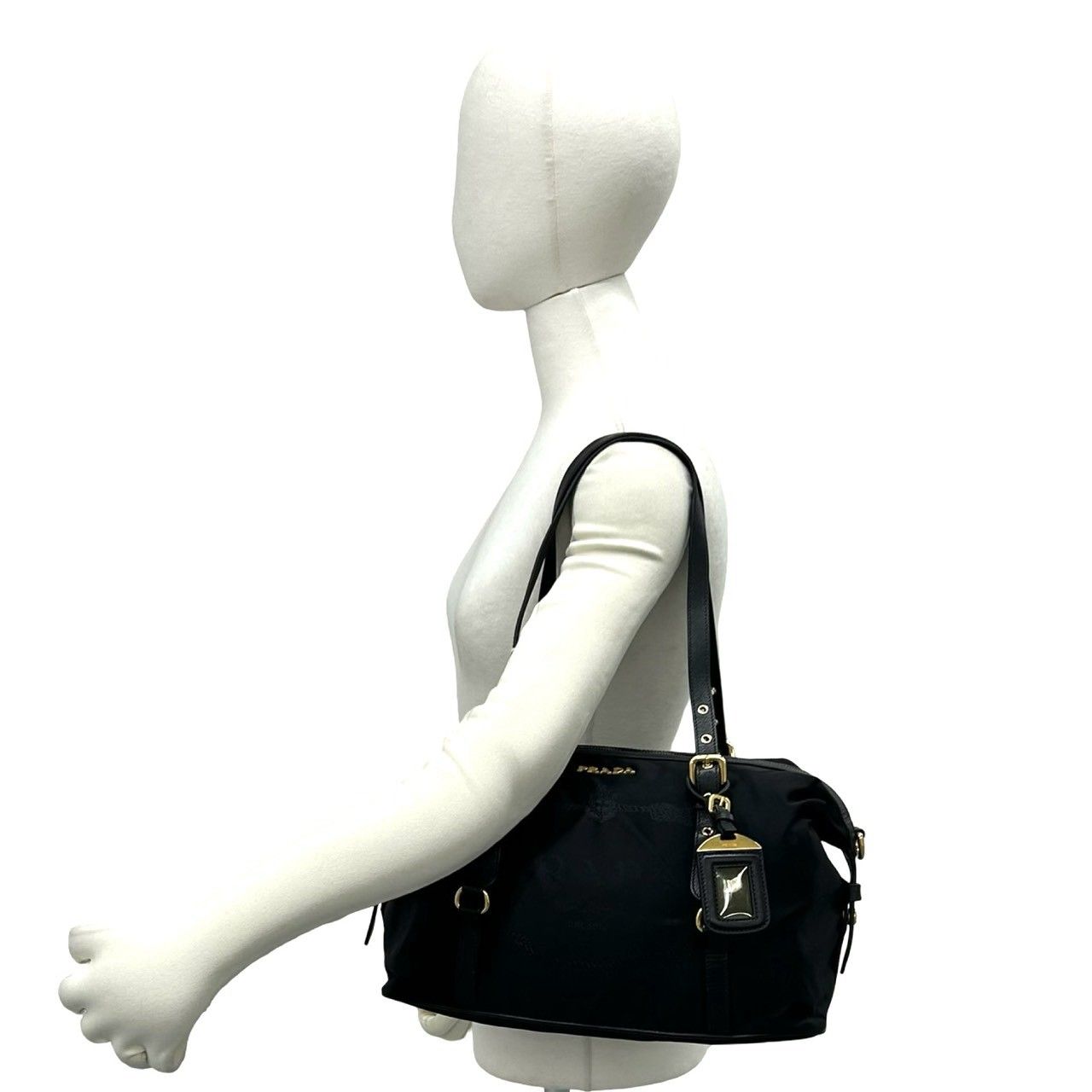 Prada Logo Tessuto Pocono Nylon Saffiano Leather Tote Shoulder Bag Black — view 2