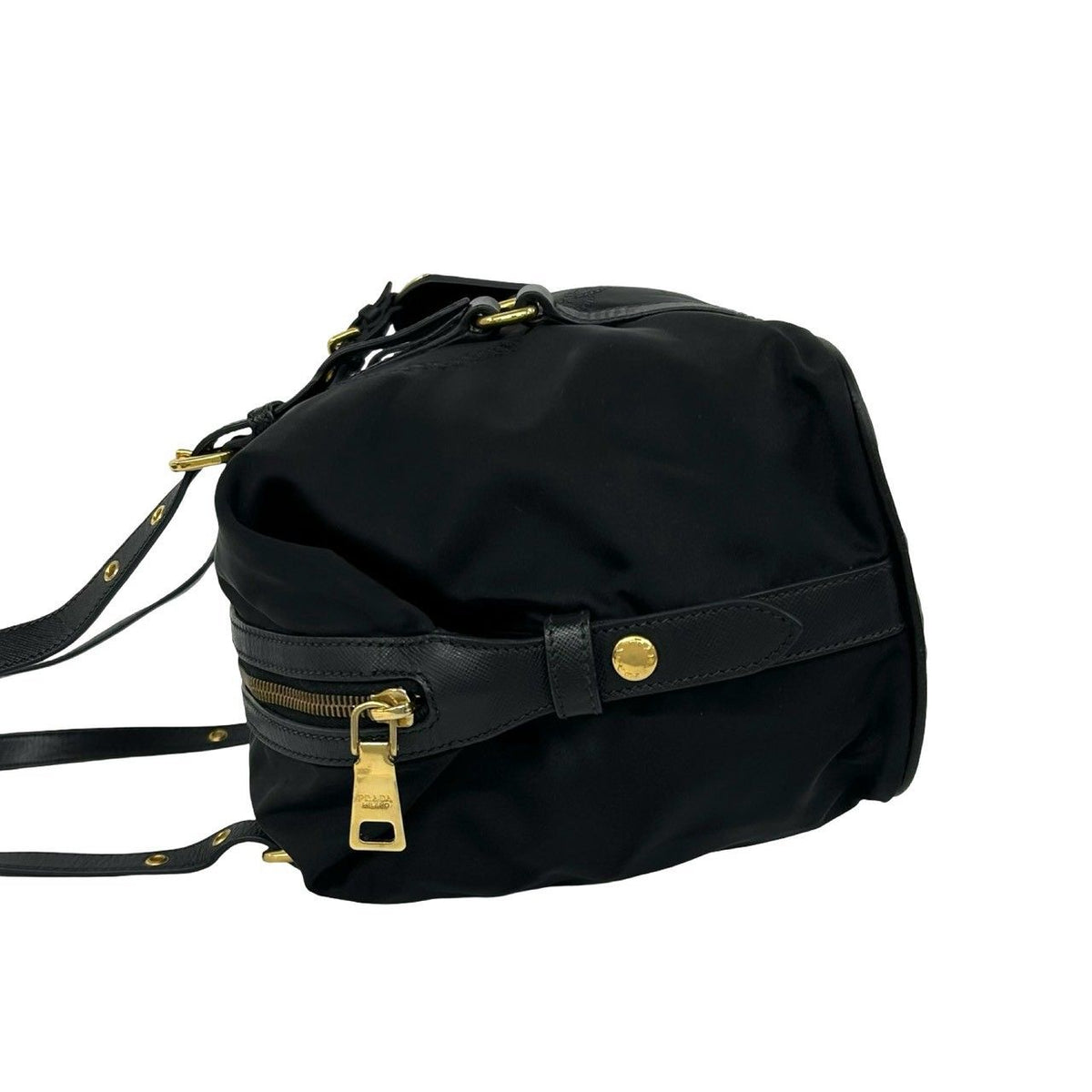Prada Logo Tessuto Pocono Nylon Saffiano Leather Tote Shoulder Bag Black — view 5
