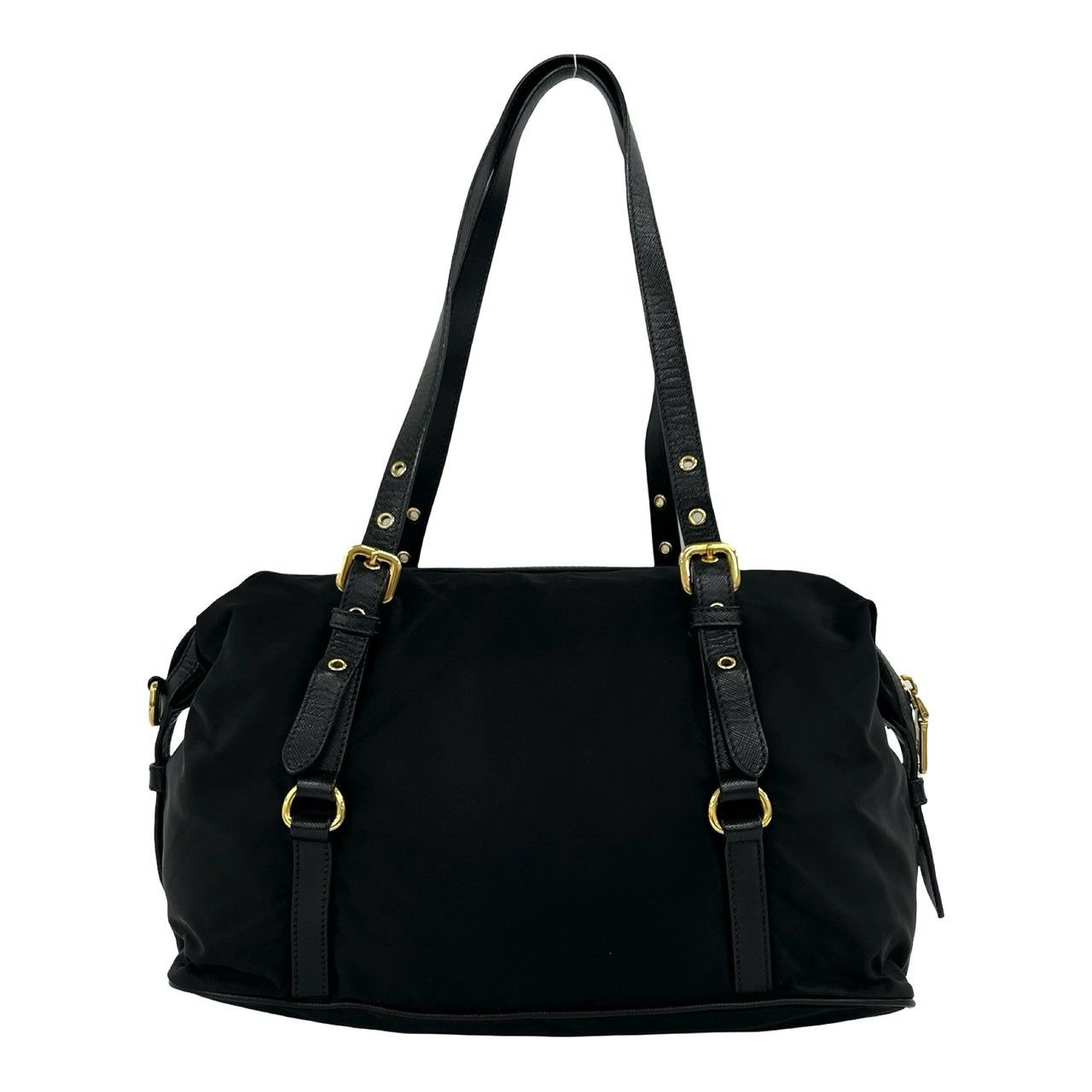 Prada Logo Tessuto Pocono Nylon Saffiano Leather Tote Shoulder Bag Black — view 3