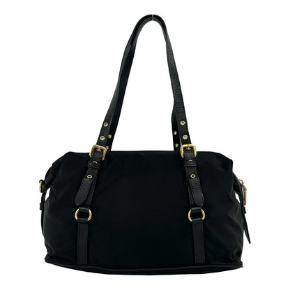 Prada Logo Tessuto Pocono Nylon Saffiano Leather Tote Shoulder Bag Black — view 3