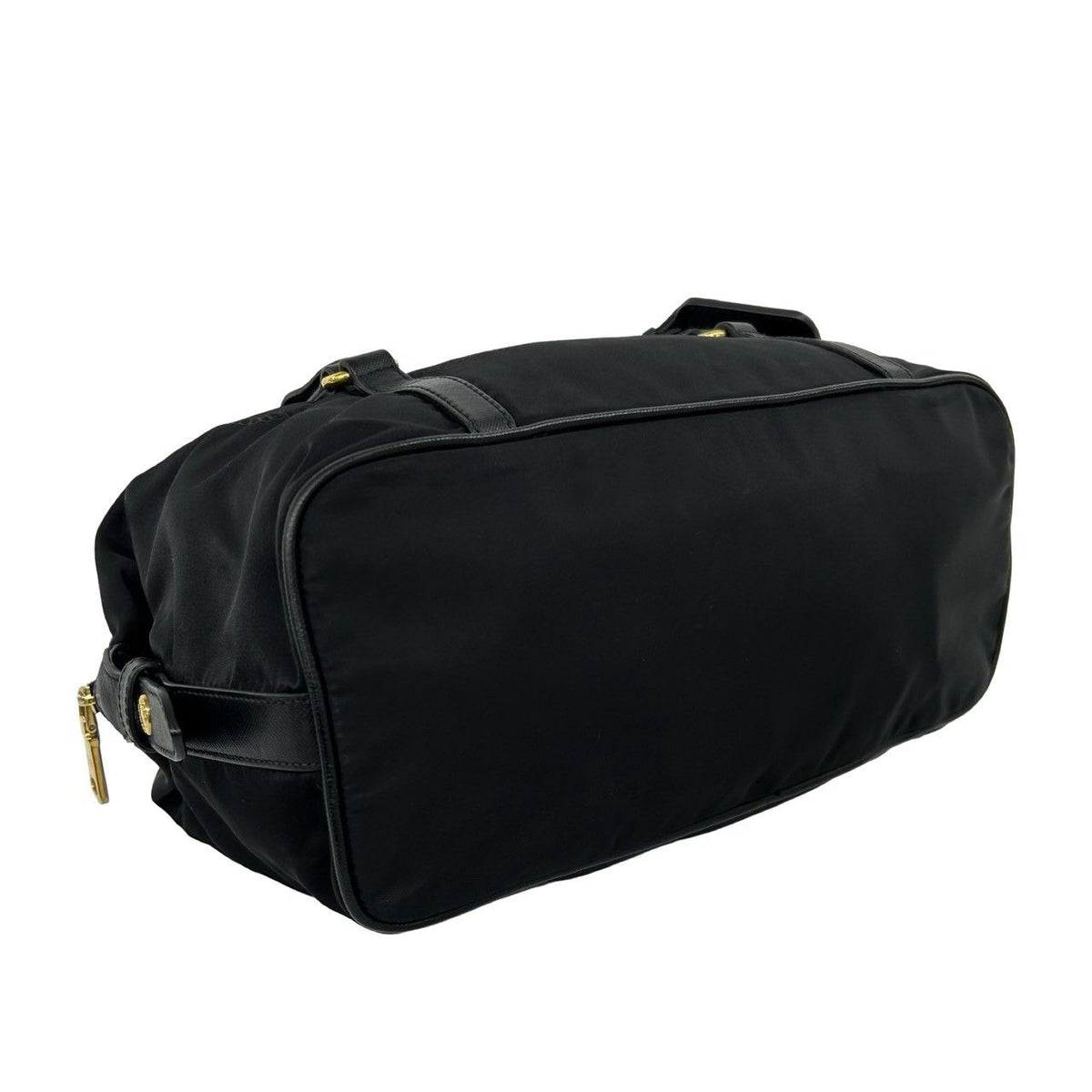 Prada Logo Tessuto Pocono Nylon Saffiano Leather Tote Shoulder Bag Black — view 7