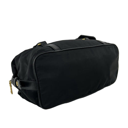 Prada Logo Tessuto Pocono Nylon Saffiano Leather Tote Shoulder Bag Black — view 7