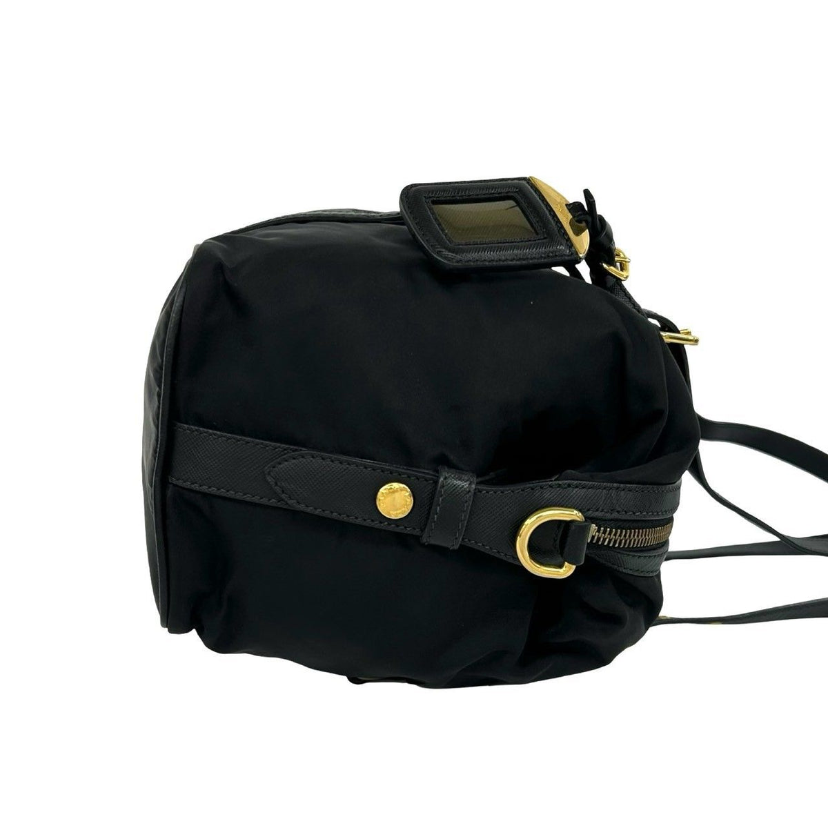 Prada Logo Tessuto Pocono Nylon Saffiano Leather Tote Shoulder Bag Black — view 6