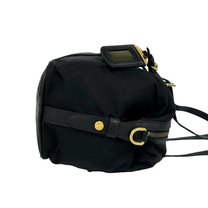 Prada Logo Tessuto Pocono Nylon Saffiano Leather Tote Shoulder Bag Black — view 6