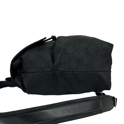 Gucci GG Logo Pattern Nylon Leather Drawstring Backpack Black — view 5