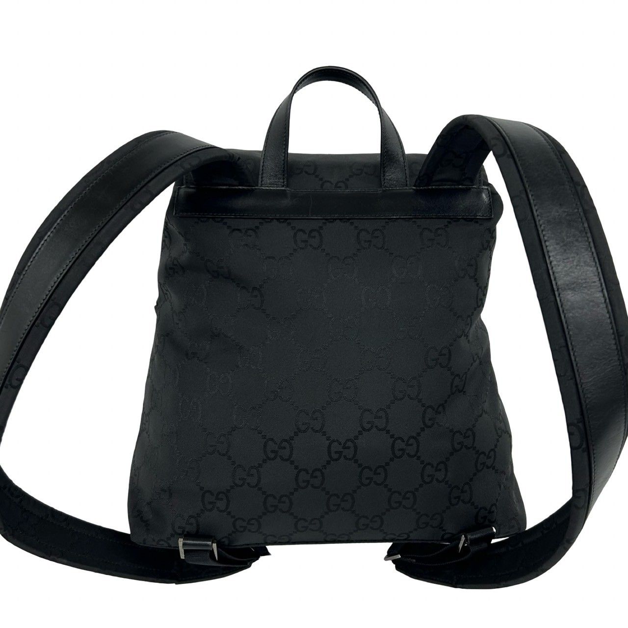 Gucci GG Logo Pattern Nylon Leather Drawstring Backpack Black — view 3