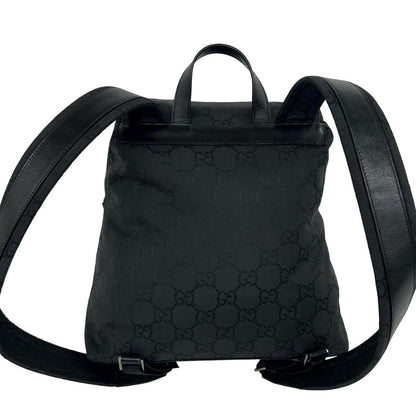 Gucci GG Logo Pattern Nylon Leather Drawstring Backpack Black — view 3