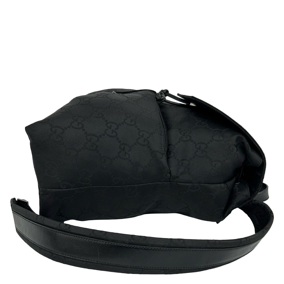 Gucci GG Logo Pattern Nylon Leather Drawstring Backpack Black — view 6