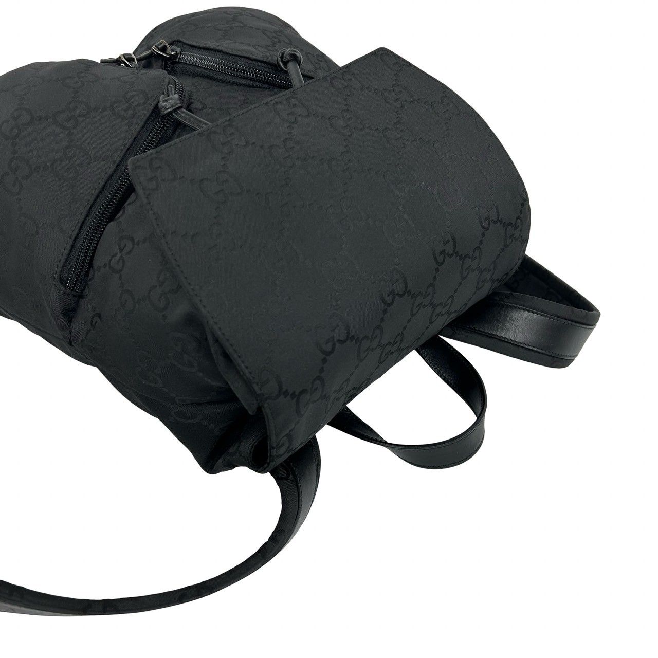 Gucci GG Logo Pattern Nylon Leather Drawstring Backpack Black — view 4