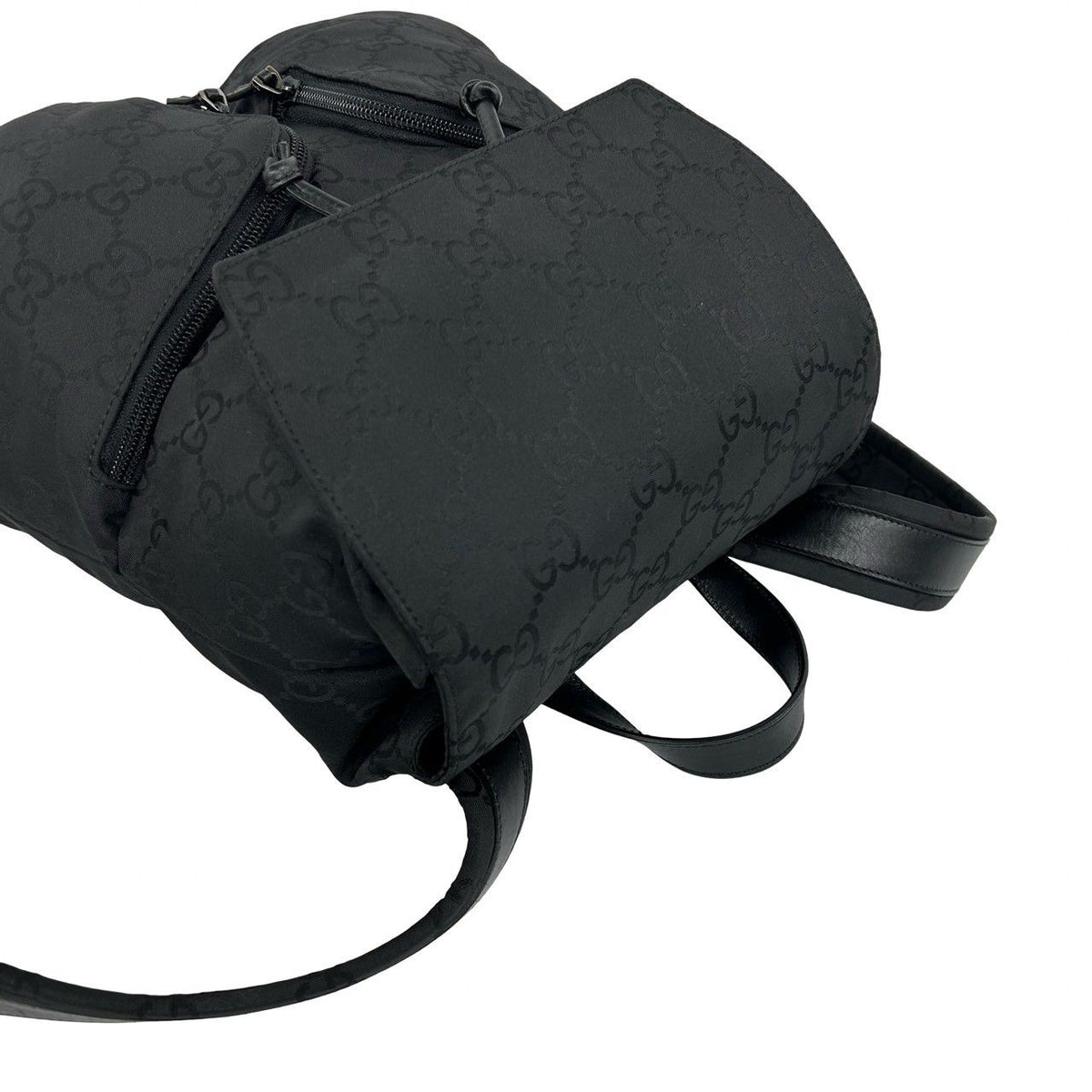 Gucci GG Logo Pattern Nylon Leather Drawstring Backpack Black — view 4