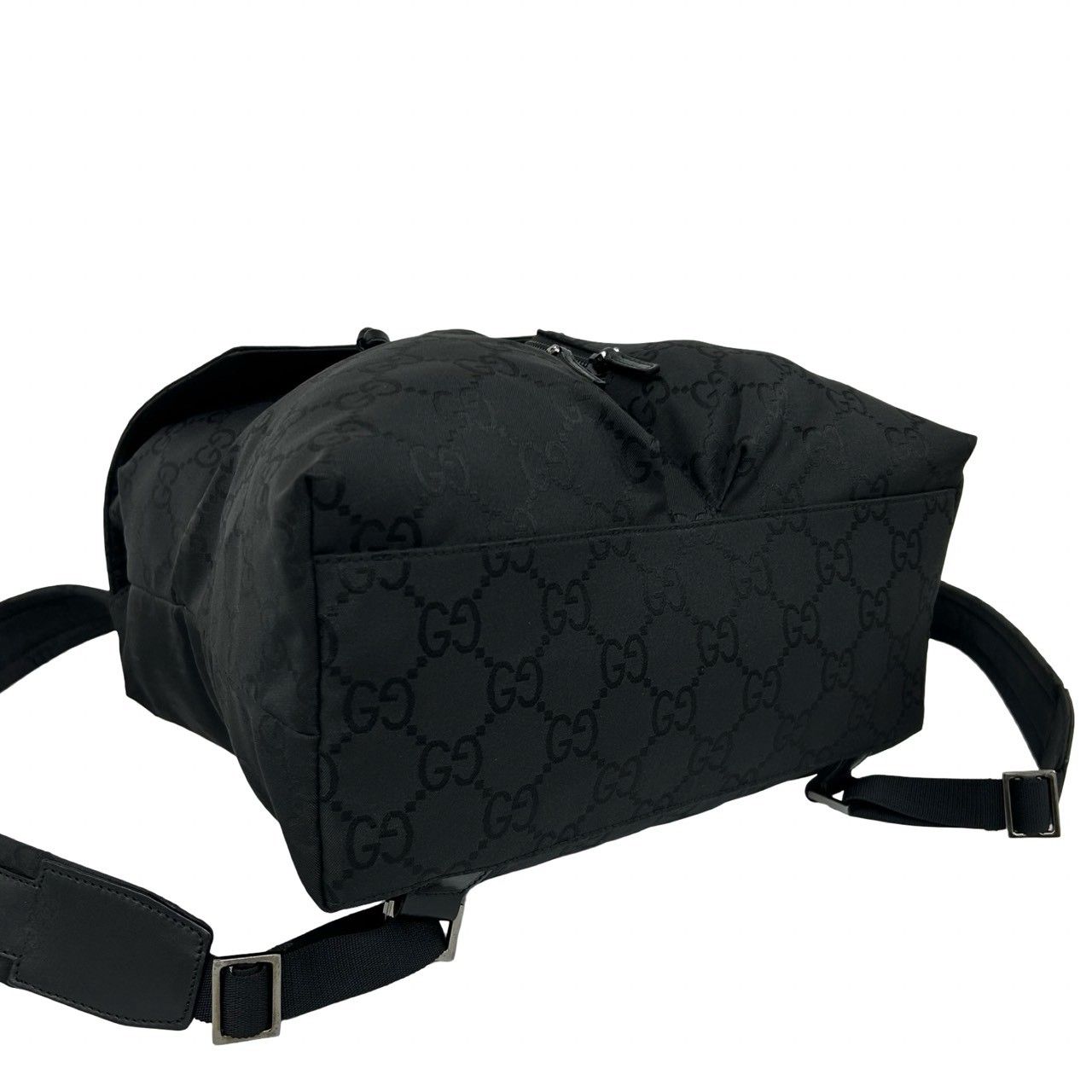 Gucci GG Logo Pattern Nylon Leather Drawstring Backpack Black — view 7